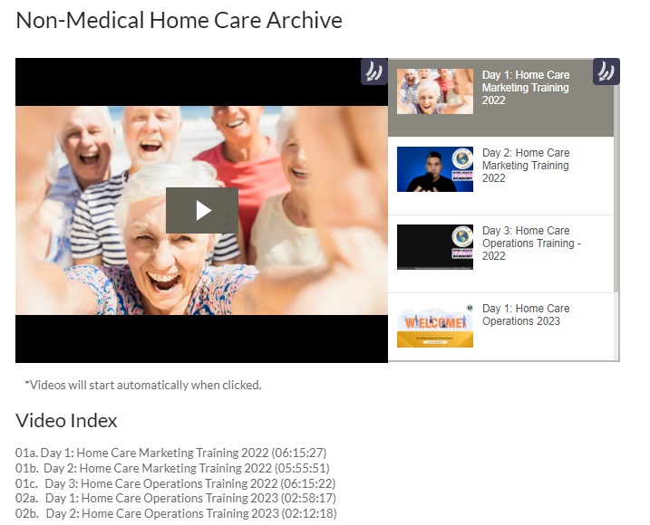 Home Care Business Operations and Marketing Training Archive